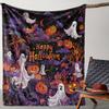 Vintage Halloween Blanket Ghost and Pumpkin Print Flannel Throw Throws Ultra-Soft Cozy Knitted Year-Round Office Camping Travel