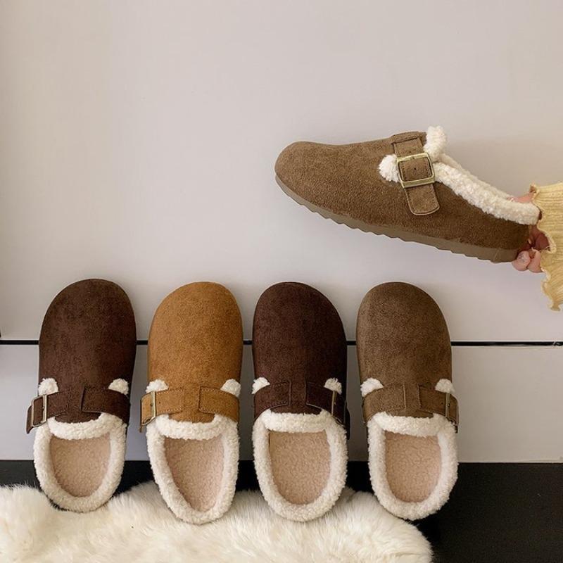 Thick-bottomed Bag Head Tow Women's New Winter Fashion Versatile Velvet Short Boots Warm Fluffy Bread Cotton Tow