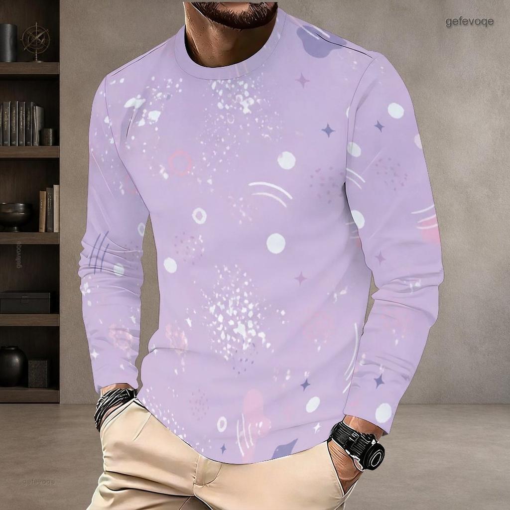 Men Plus Size Round Neck Long Sleeve Printed Gradient Striped Pullover T Shirt Straight Hem