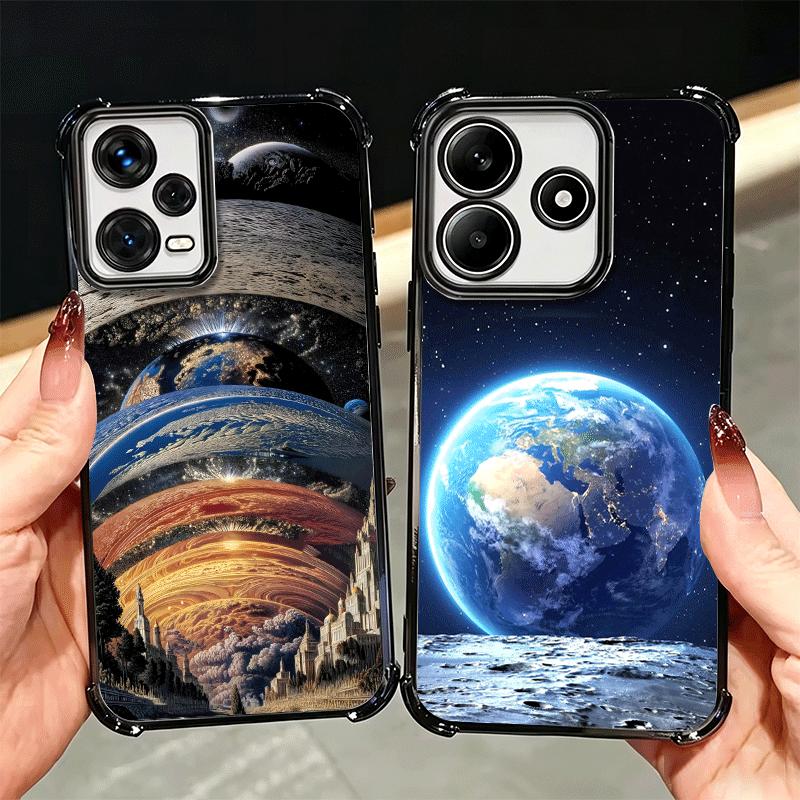 Earth Stars Space Universe Plating Phone Case For Xiaomi Redmi Note 14 15 Pro Plus 13 12 11 11S 11T 10 9S 9 5G Anti-Fall Airabag