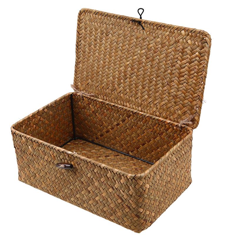Rattan Straw Storage Basket with Lid - Wedding Gift or Festival Souvenir Organizer