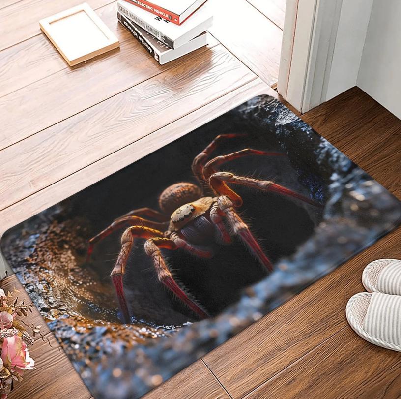 Tappetino per porta stampato con buchi di ragno Tappeto stampato 2D con buchi di pietra di insetti horror retrò per soggiorno, camera da letto, ingresso