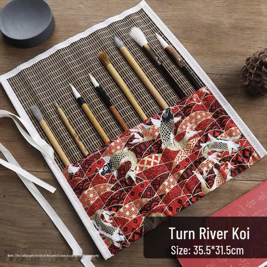 Ancient Style Canvas Calligraphy Brush Roll | Elegant Bamboo Pen Storage | Portable, Creative & Exquisite Design