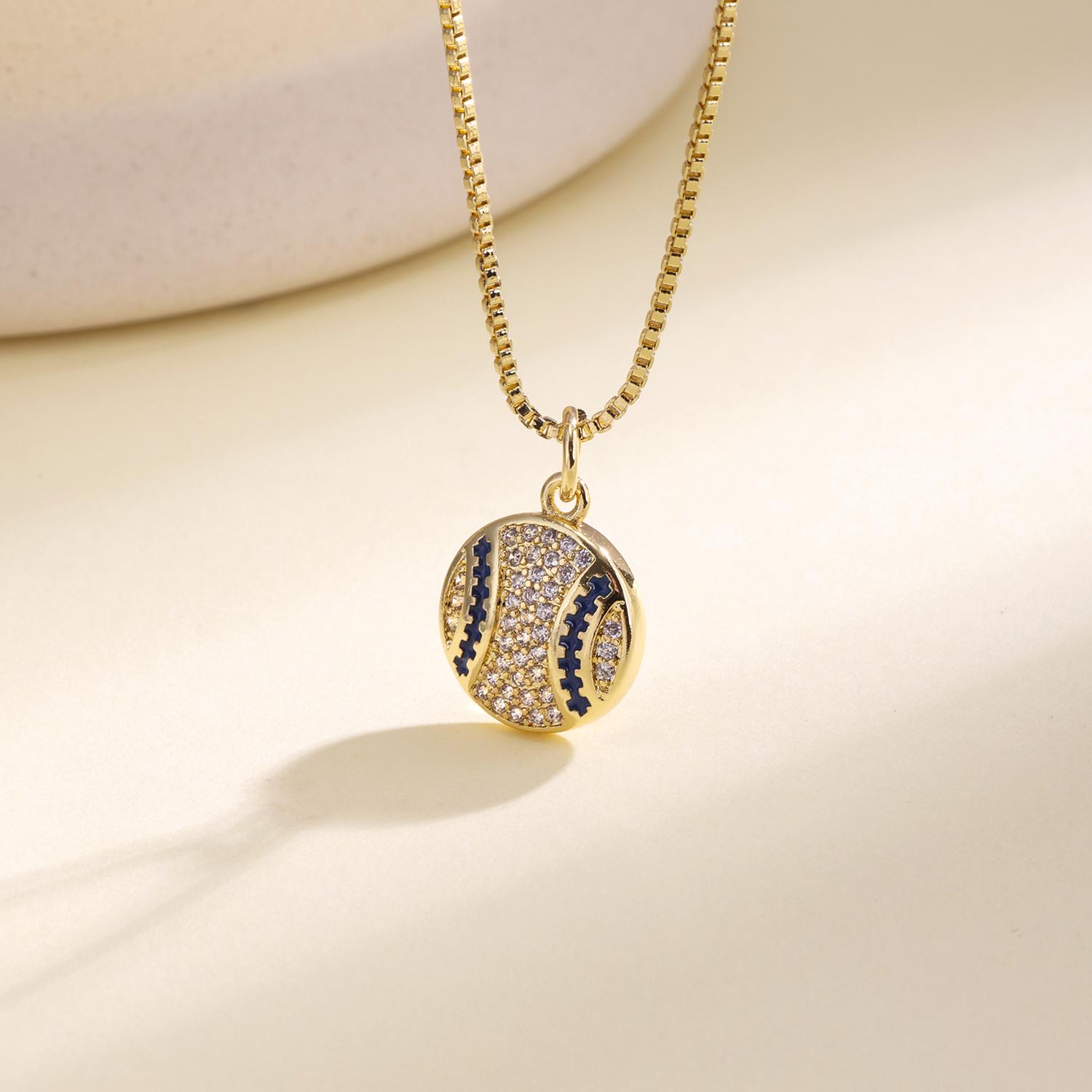 

Nidin Sport Ball Charm Necklace Enamel Basketball Baseball Rugby Pendant With Zircon Fashion Daily Wear Jewelry For Men Women
