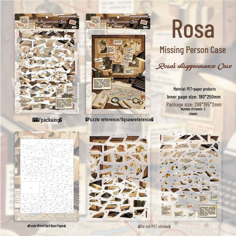 Detective Series White Ink Puzzle Stickers: 3 Sheets of DIY Detective-Themed Materials