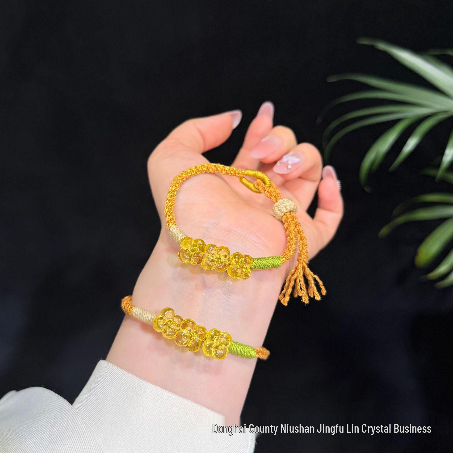 Natural Beeswax Lotus Couple Bracelet - Hand-woven Chinese Style, Adjustable and Versatile
