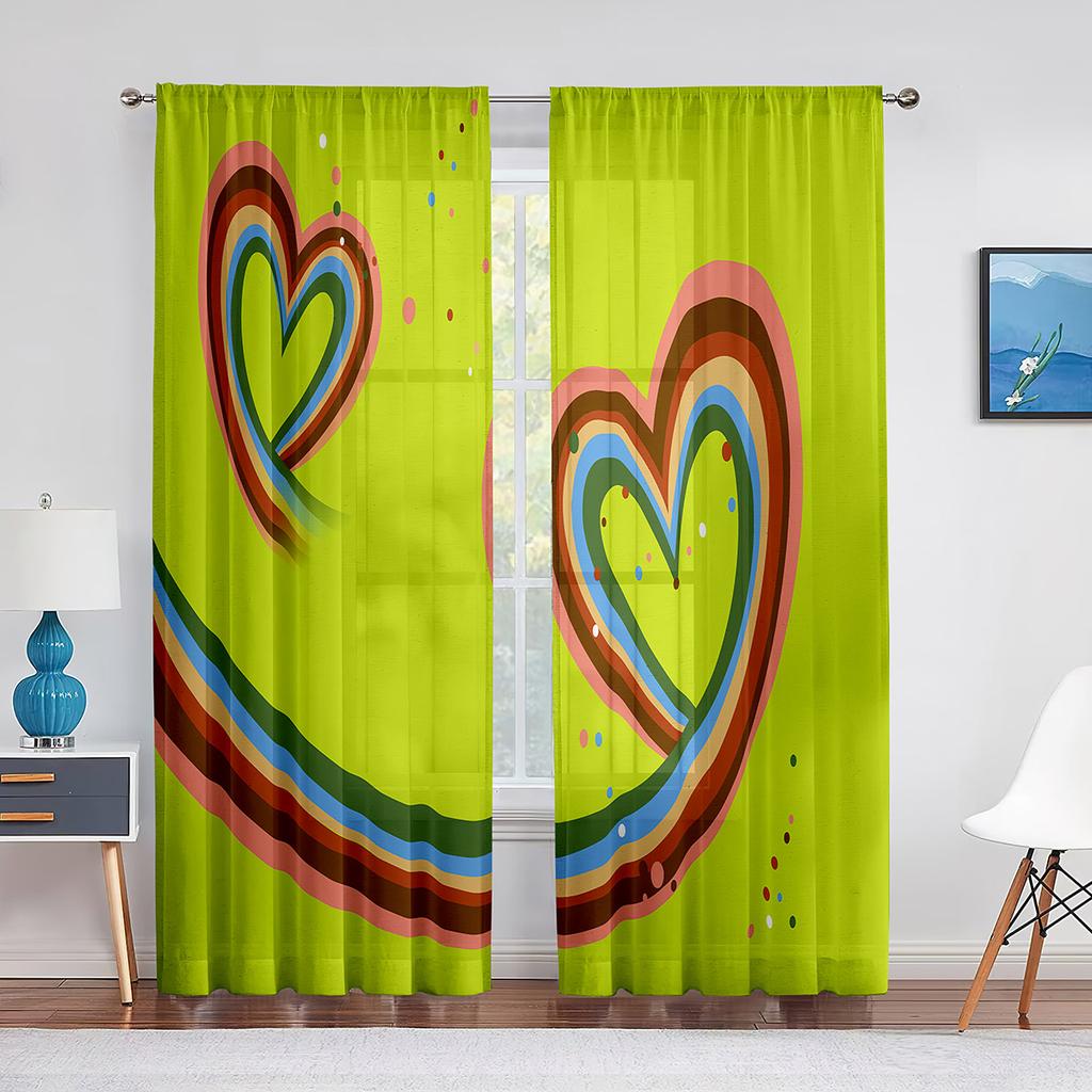 Valentine's Day with Love Hearts Pink Sheer Voile Curtains for Living Room Bedroom Kids Room Decor Tulle Window Treatment Drapes