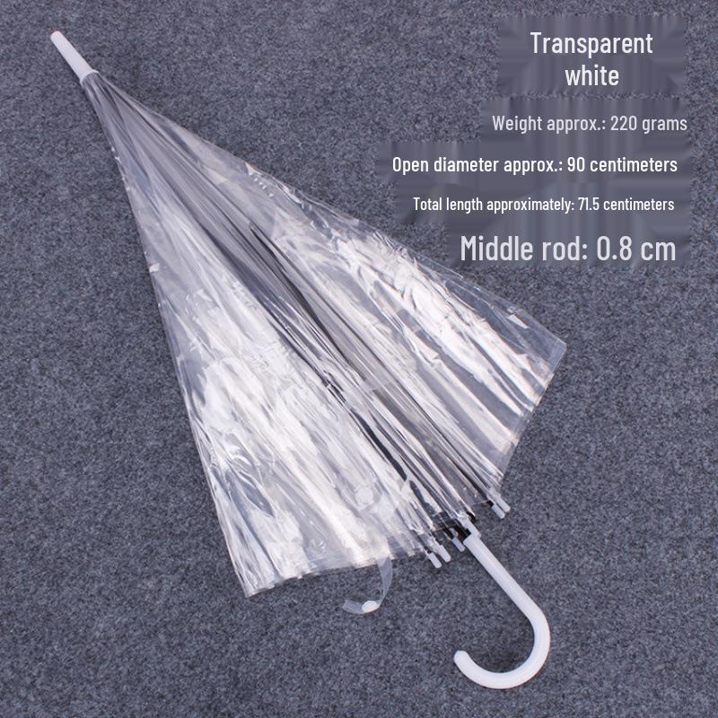 Transparent Automatic Long-Handle White Umbrella - Free Shipping