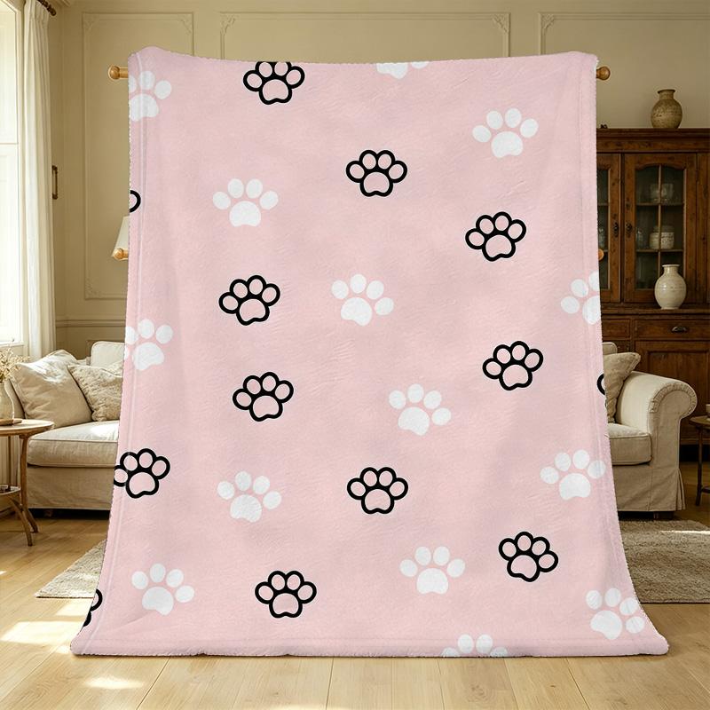 Lightweight Flannel Blanket - Paw Print Collection, Soft Cozy Throw, Home Decor Warm Essentials for Christmas & Halloween