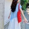 Casual Korean Short Sleeve Long Dress Summer Basic Patchwork Female Clothing Fashion Asymmetrical Loose O-Neck Button Dresses
