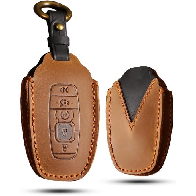 SANRILY Handmade Leather Key Fob Cover for Lincoln 2017 2018 2019 2020 2021 MKC MKX MKZ Continental Navigator 2019 2020 Nautilus 5 Button Smart Key