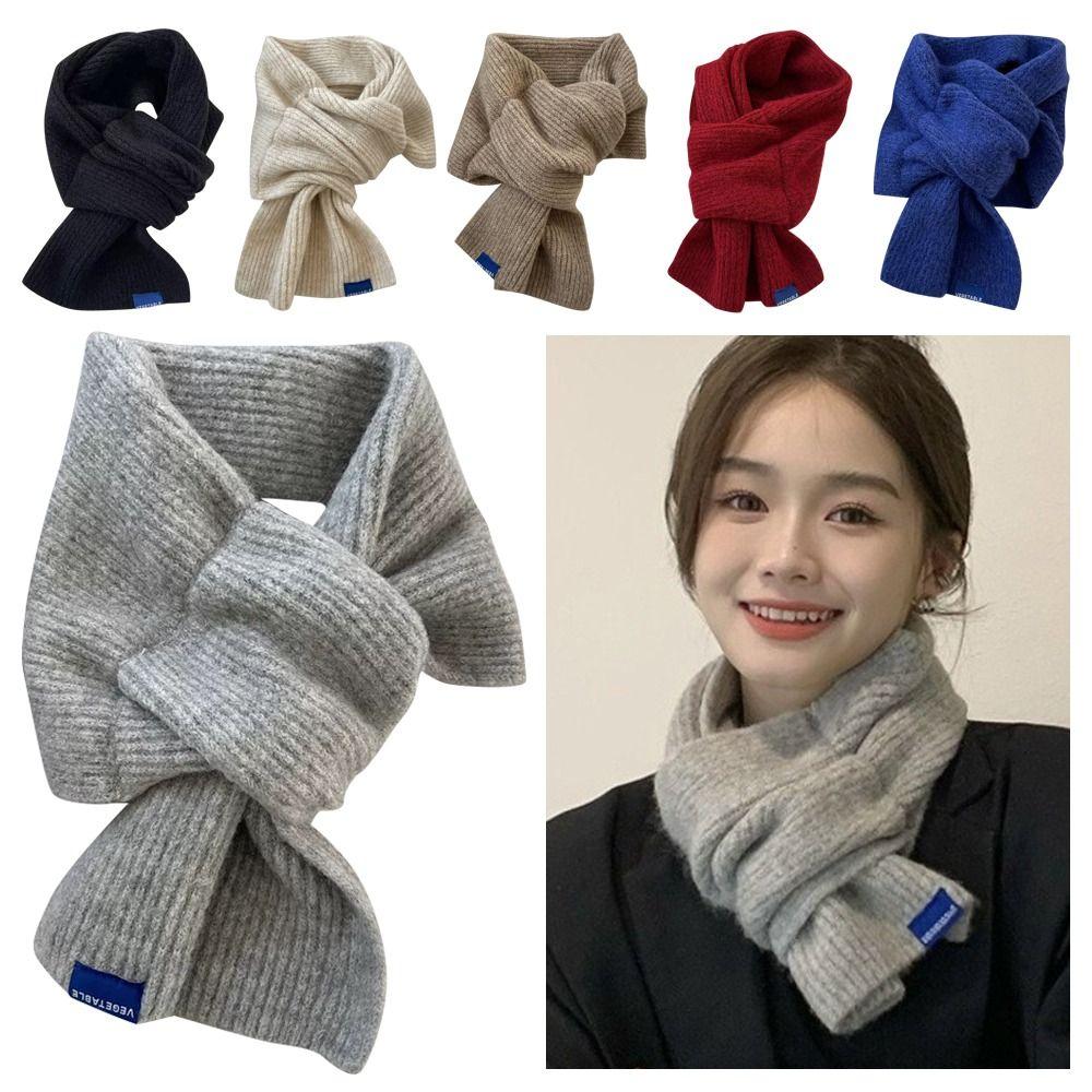 Woolen Knit Scarf Solid Color Short Neckerchief Neck Guard Shawl Neck Warmer Women