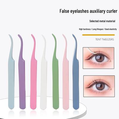Beauty-Werkzeuge auf Lager: Farbige gebogene Pinzette aus Edelstahl für Wimpernverlängerungen und künstliche Wimpern