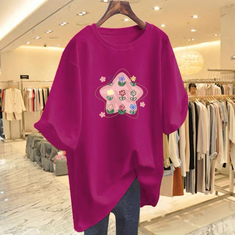 Cotton Sweet Cute Star Flower Short Sleeve T-Shirt Women's Summer Loose New Design Niche Half-Sleeve Top