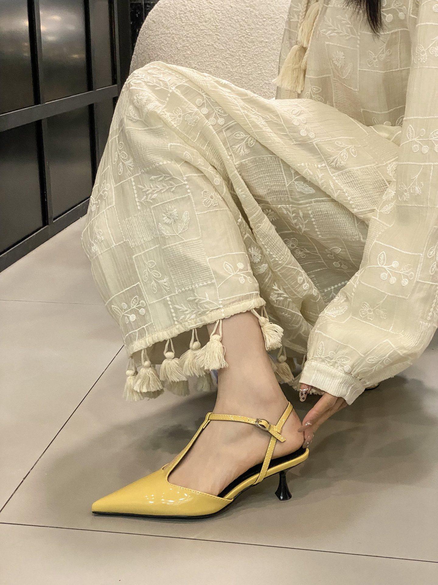 

European and American style pointed head small heel thin heel bag head sandals single shoes 39 жёлтый