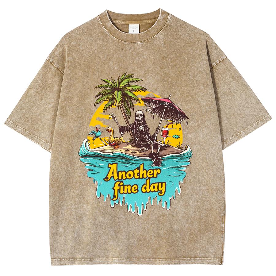 Summer Retro Style Beach Skull Coconut Tree Print Women's T-Shirt Cotton Loose Comfortable Half Sleeve Fashion