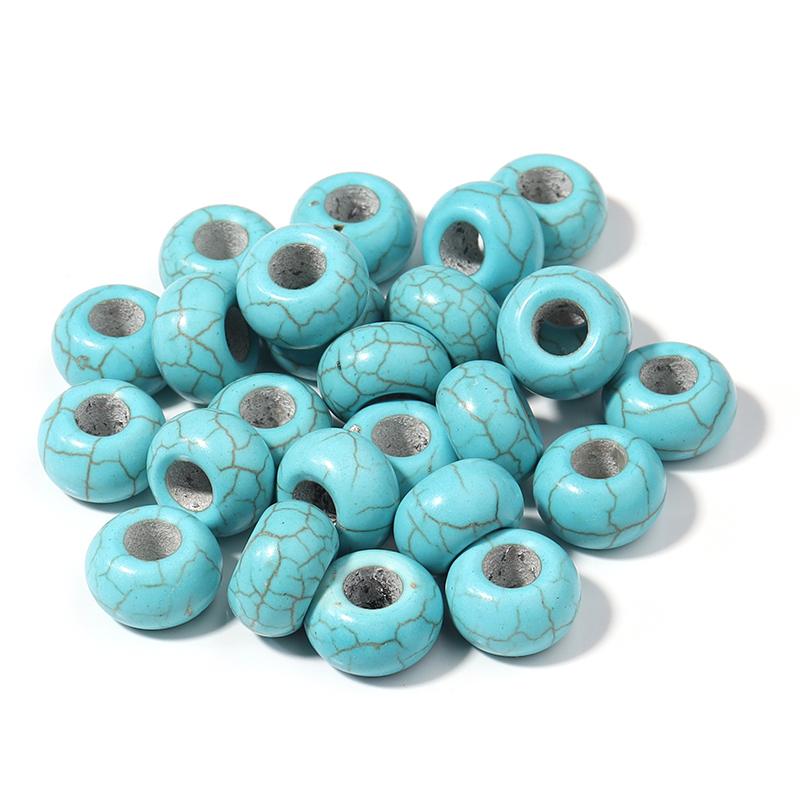 

10pcs Turquoise Natural Stone Beads for Jewelry Making Big Hole Beads Oblate Loose Spacer Beads DIY Necklaces Earrings Bracelets зелений