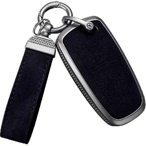 YO&YOYE Compatible With Ford Key Fob Cover With Keychain Leather Key Case Protector (Model3, Grey)