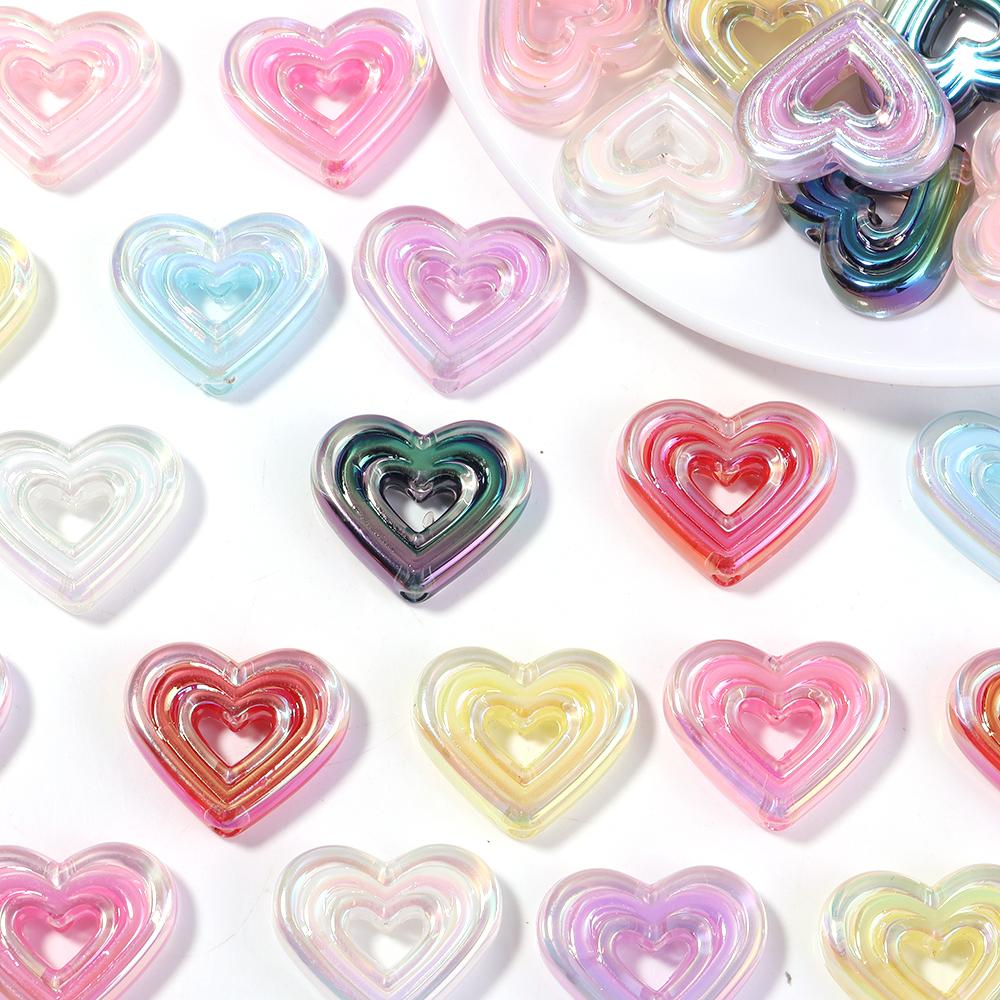 10pcs Colored Heart Shaped Beads Acrylic Hollow Beads Spacer Bead For DIY Handmade Charms Bracelet Keychains Jewelry Accessories