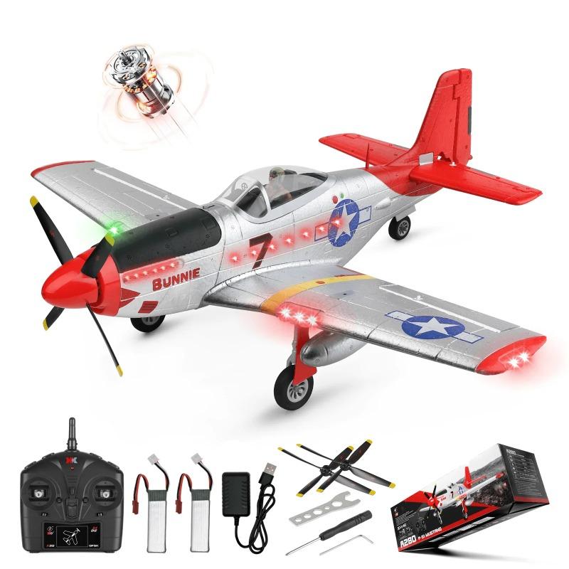 WLtoys XK A280 RC plane,P51 Mustang 4-CH RC Airplane with Lights,6G/3D Brushless Remote Control Airplane,Suitable for Adults