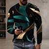 Men Plus Size Round Neck Long Sleeve Printed Gradient Striped Pullover T Shirt Straight Hem