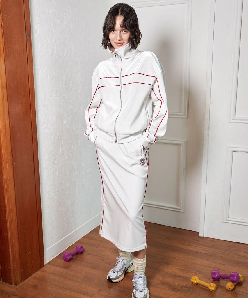Minasu Velvet Track Long Skirt_White