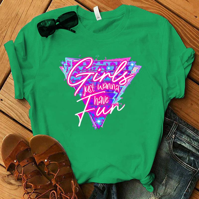 New Funny Girls Just Wanna Have Fun Printed T-Shirts Fashion Women Short Sleeve Cool Summer Casual Tops