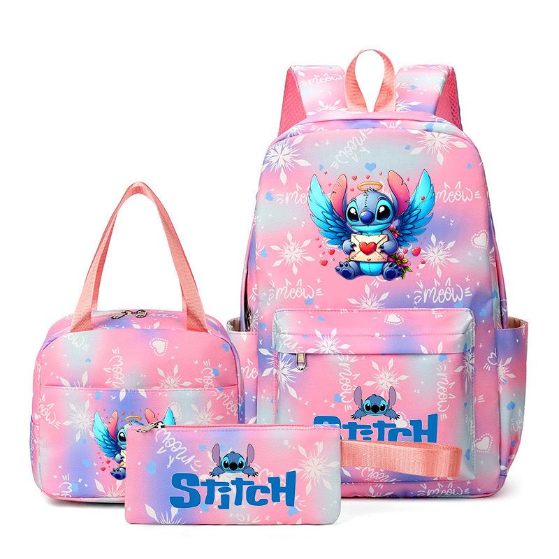 Stitch Three Piece Backpack for Male and Female Students, Campus Cartoon Printed Backpack, Outdoor Travel Large Capacity Bag