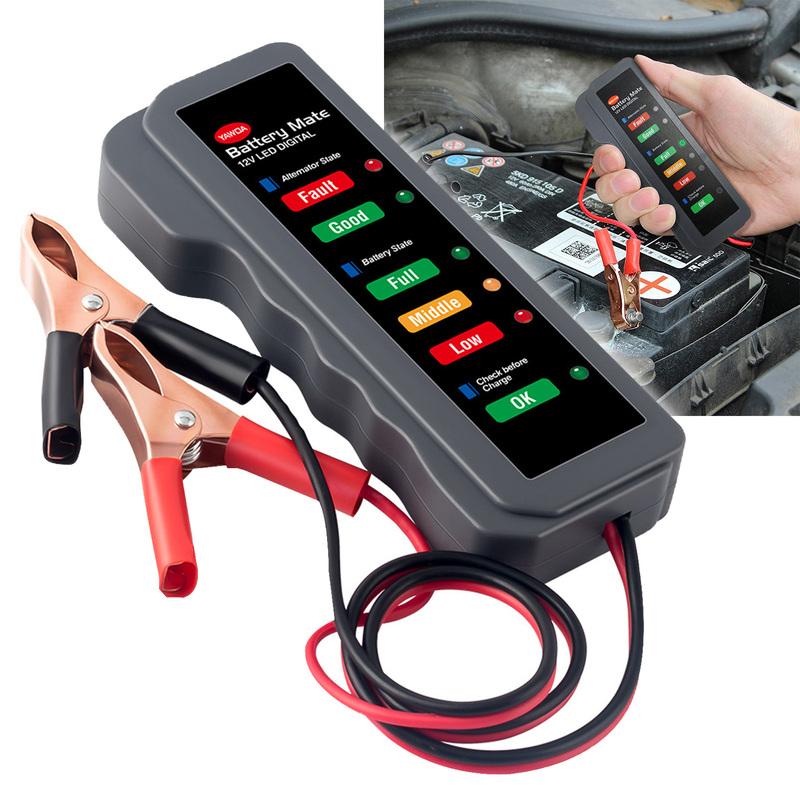 בודק מצבר לרכב מיני 12V בודק אלטרנטור דיגיטלי תצוגה עם 6 נורות LED כלי אבחון רכב מנתח בודק מצבר לרכב