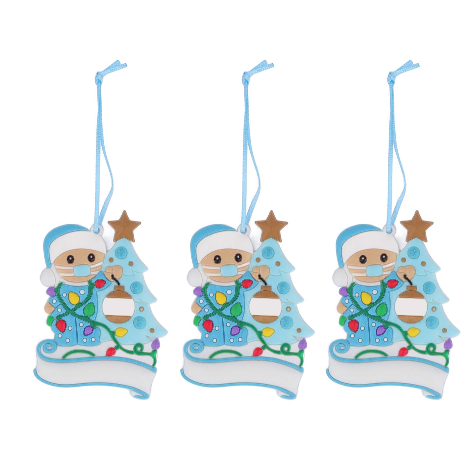 

3Pcs Christmas Tree Mask Snowman Pendant Cute Exquisite PVC with Ribbon Christmas Decoration