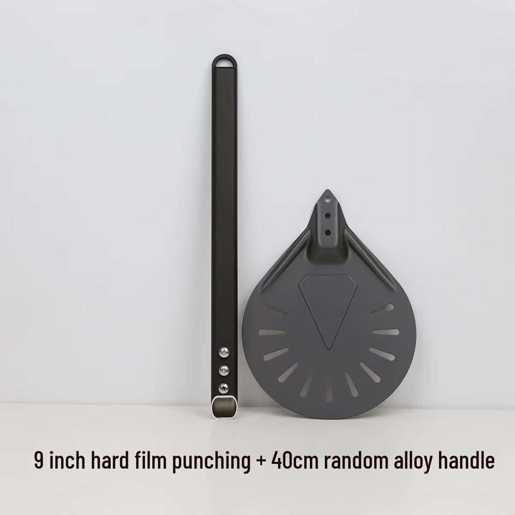 Kulatá perforovaná nerezová lopata na pizzu s dřevěnou rukojetí pro domácí pečení a přenos dortů