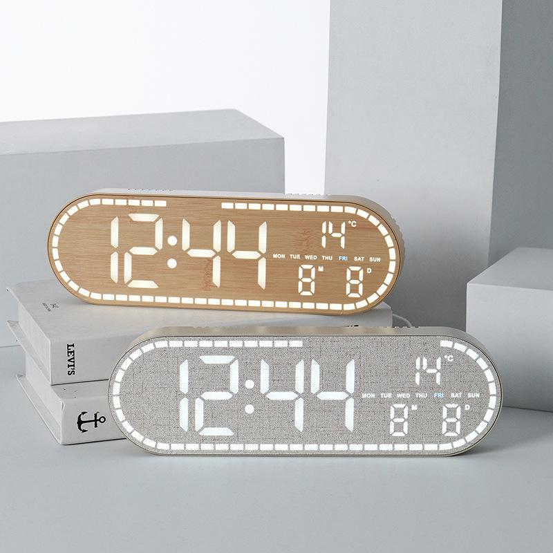 GH8053 LED Wood Grain Wall Clock: Multi-functional, Stand or Hang