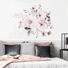 Watercolor Pink Flower and Leaf Combination Wall Stickers Home Background Decoration Stickers Removable Self-adhesive Mural