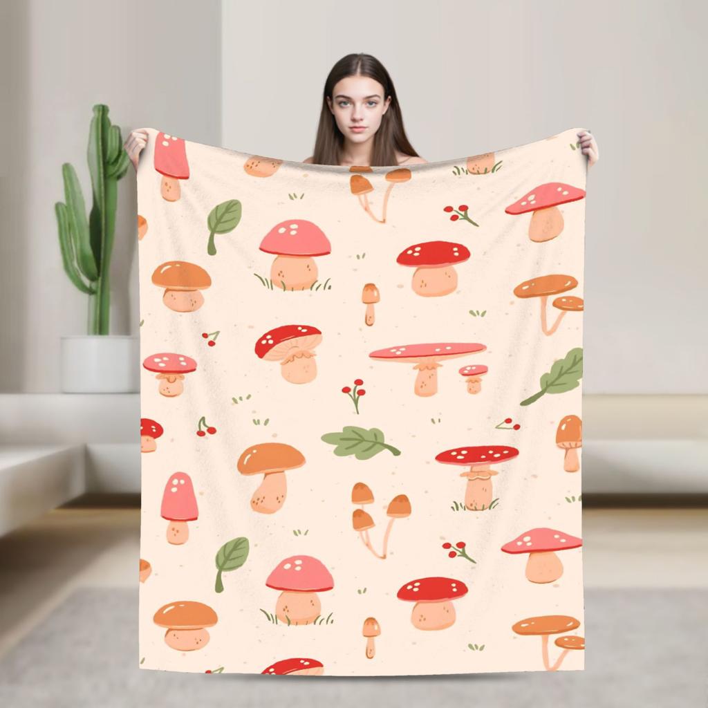 Cartoon Mushroom Blankets Fleece Decoration  Portable Super Warm Throw Blanket for Bedding Office Bedspreads