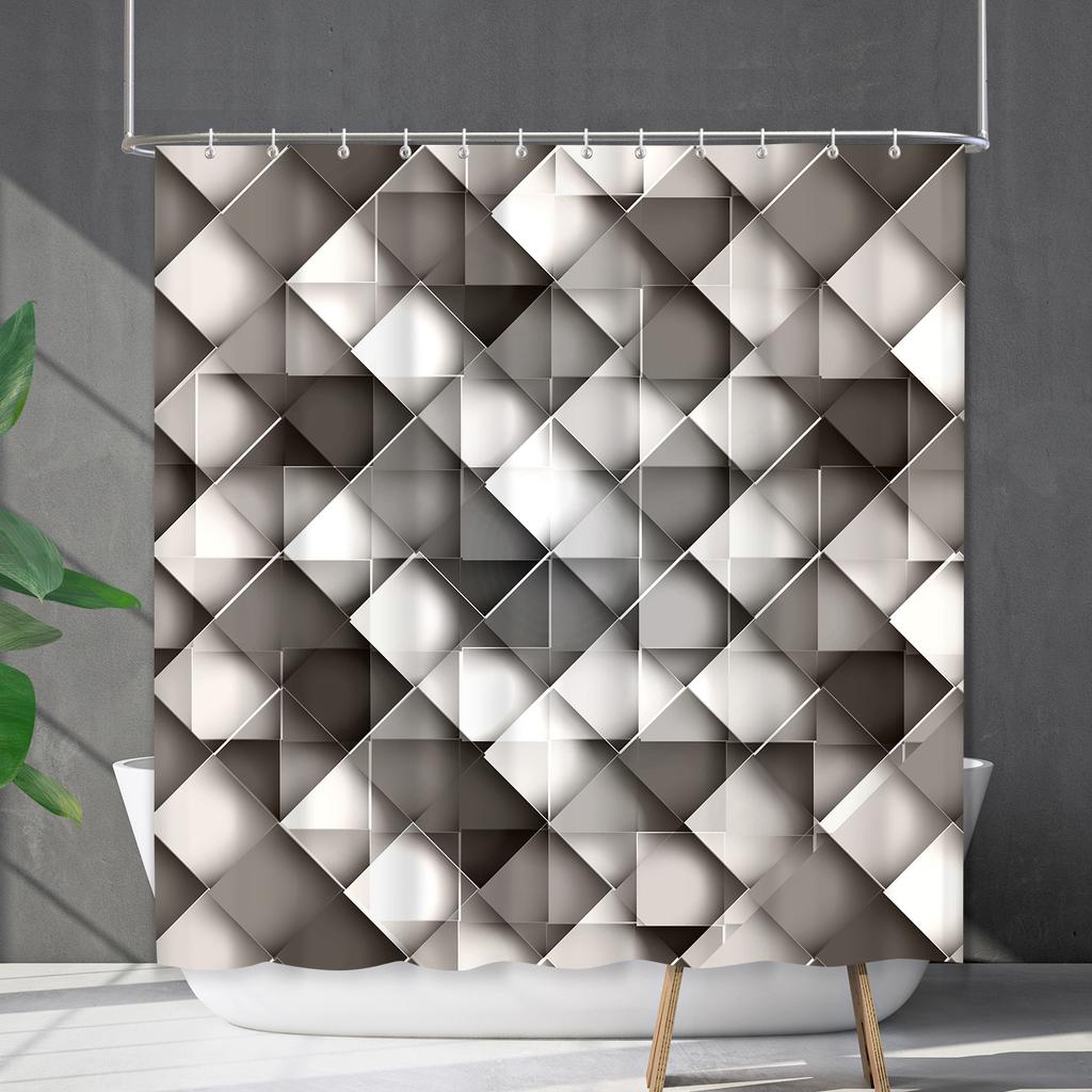 Shower Curtain Waterproof And Mildew-Proof Line Lattice Bathroom Striped Bathroom Curtain Shower Curtain Partition Curtain Free Of Punching