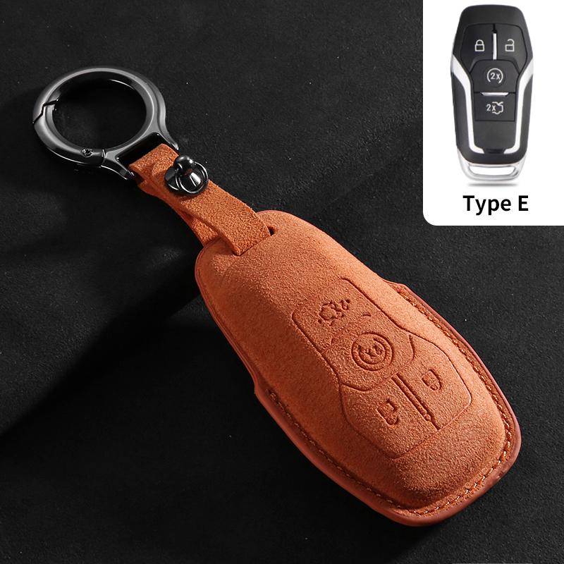 Genuine Leather Auto Key Fob Cover Fit For Ford Fusion Mustang Explorer F150 F250 F350 Ecosport Edge S-Max Ranger Lincoln Mondeo Key Ring Accessoy