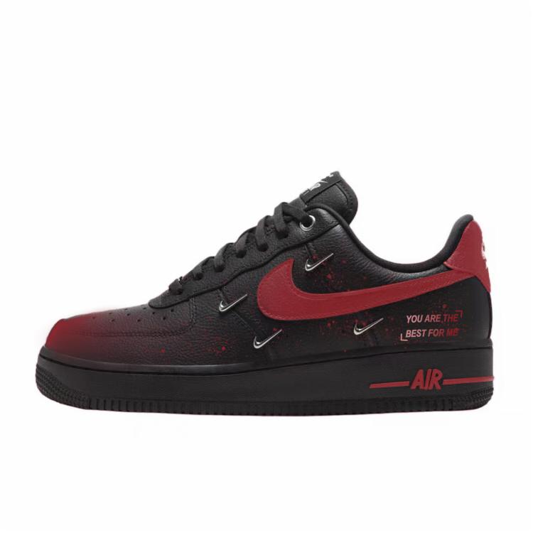 Nike Air Force 1 Abrasion Resistant Low top Skateboard Shoes Women's Black Red HQ1180-001(Team352-)