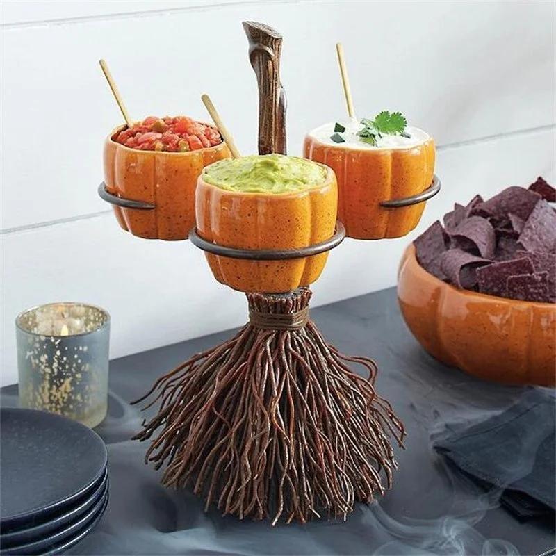 Halloween Kürbis Snackregal Obstteller mit Holzständer Süßigkeiten Servierplatte Schüssel Küche Party Lebensmittel Präsentiertablett