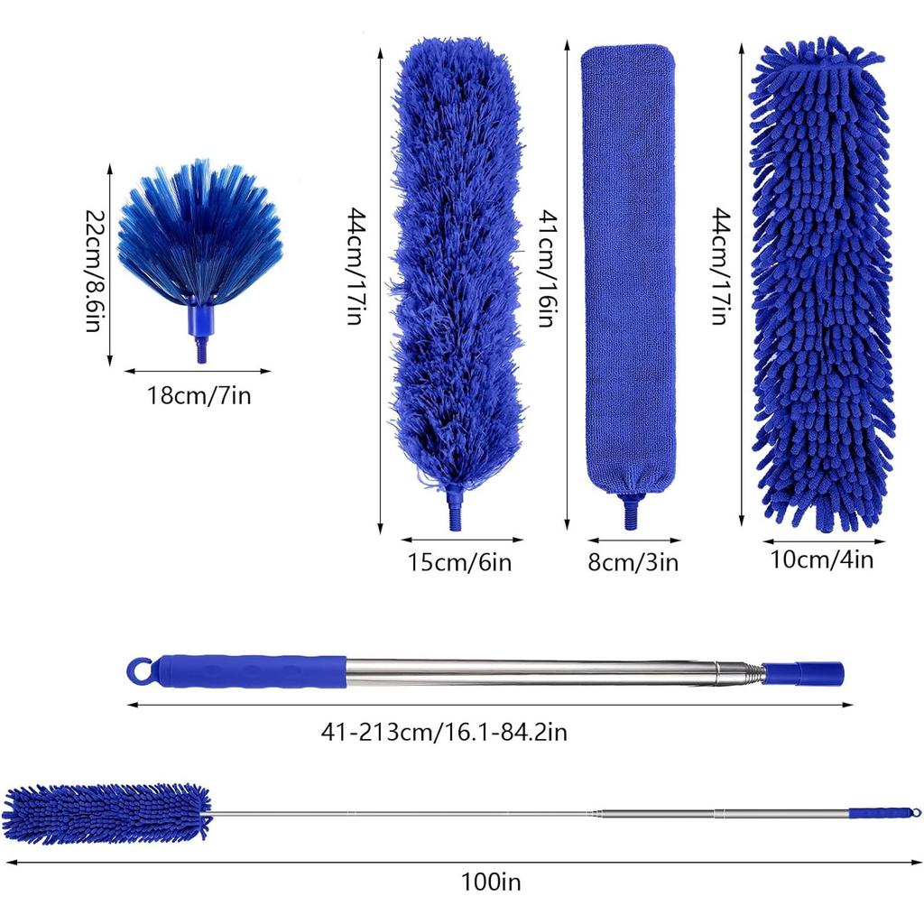 Feather Duster,7 PCS Extendable Duster with Extension Pole Up to 100 Inch, Reusable Bendable Cobweb, Washable Long Duster