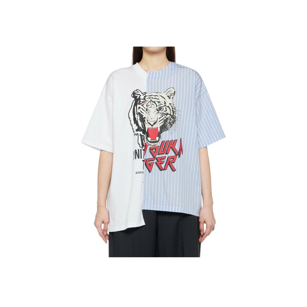 Onitsuka Tiger Letter Animal Pattern Printed Round Neck Casual Pullover Short Sleeve T-Shirt Unisex T-Shirt White Blue 2183B319-100