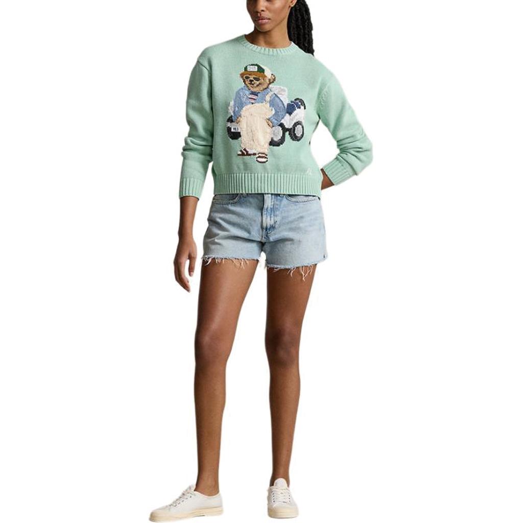 Polo Ralph Lauren SS24 Animal Embroidery Round Neck Loose Fit Pullover Long Sleeve Knit Sweater Women sweater Cerulean WMPOSWENC020947-300