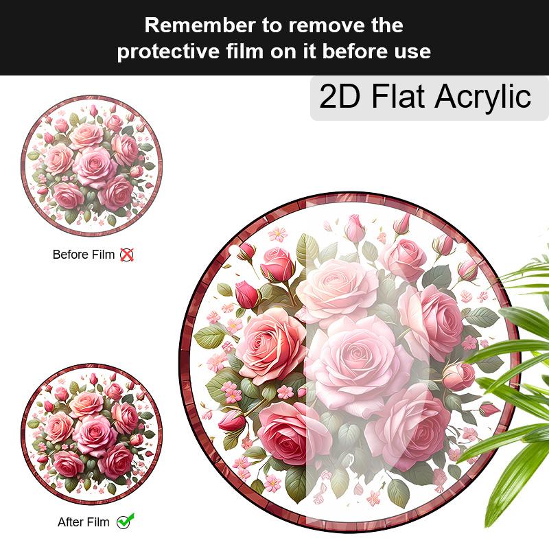 Acrylic Pink Rose Suncatcher Stained Glass Effect Window Hanging Ornament Flower Lover Gifts