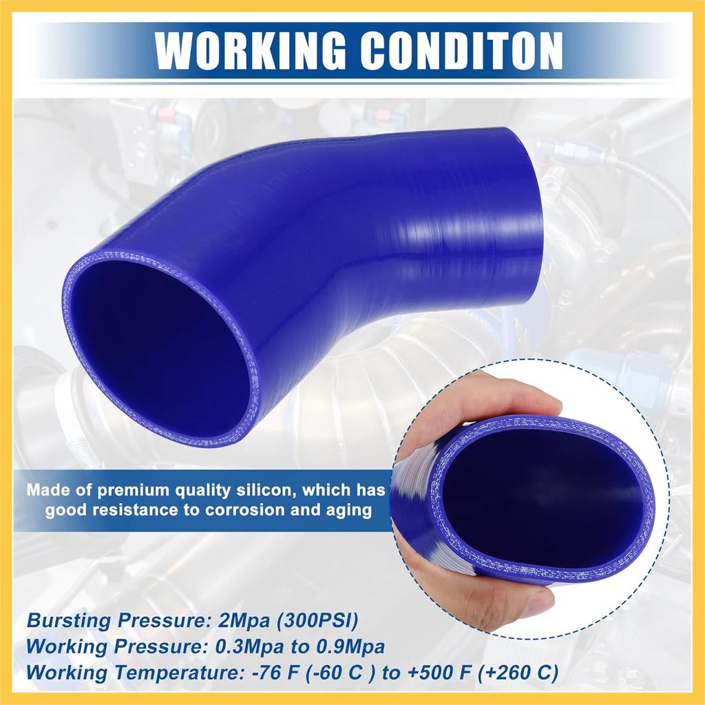 45 Degree 3 Inch to 3.5 Inch ID 4Ply Car Elbow Reducer Silicone Hose Coupler Intercooler Tube Intake Piping Blue 76-89mm Auto Replacement Parts