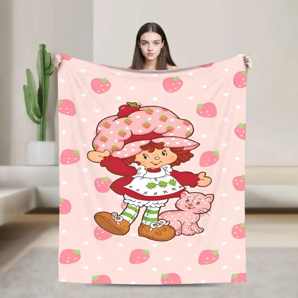 Strawberry Shortcake Warm Plush Throw Blanket for Students Soft Flannel Bedspread Funny Couch Bed Cover Perfect for Sofa or Bed