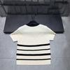 Miu Style 2026 Spring Round Neck Embroidered Stripe Knit Top - Short Sleeve, Youthful & Versatile.