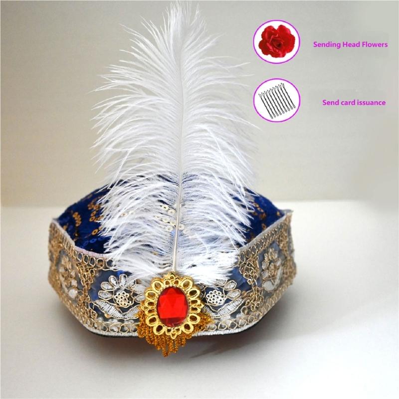 Uyghur Nationality Hat With Embroidery Pattern And Feathered For Women Cosplay Parties And Carnivals Cultural Festival
