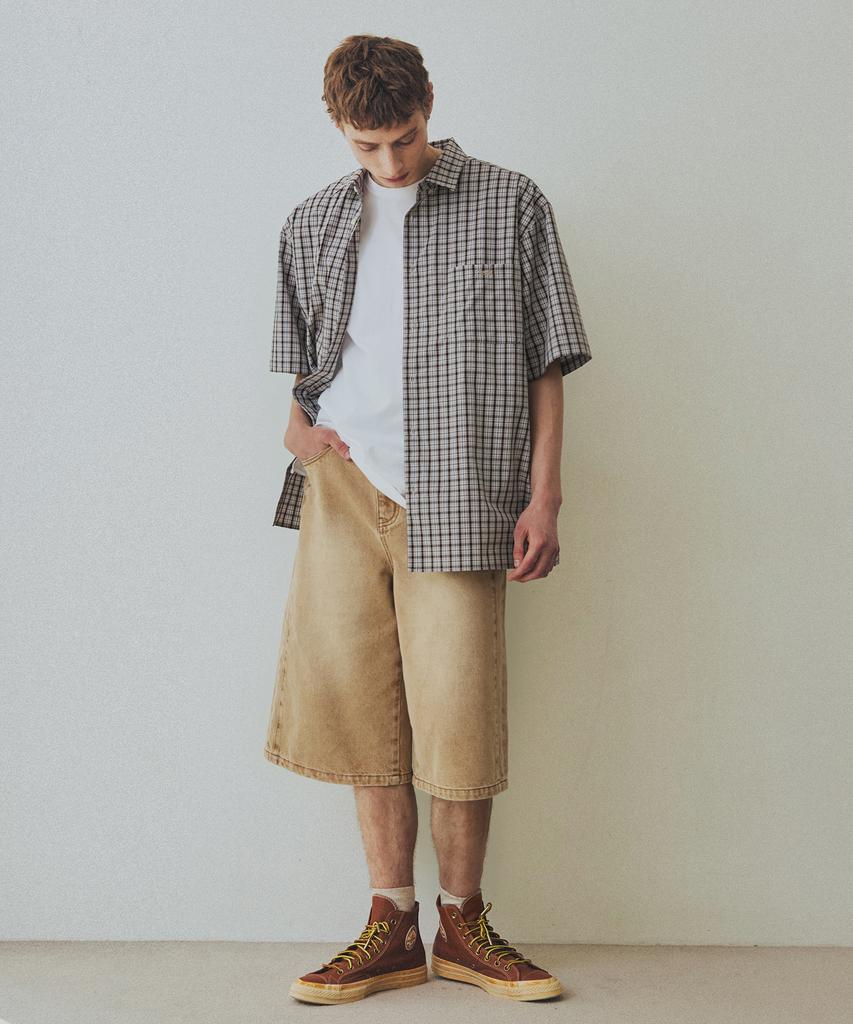 NODU Check Boxy Half Street Shirt [Beige]