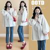 Autumn 2026 Quality Maternity Wear: Trendy Long Sleeve Mid-Length Doll Shirt for Moms