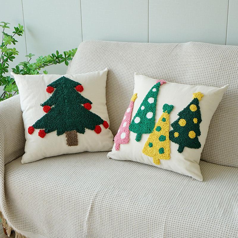 Festive Fluffy Christmas Tree Throw Pillow Cover Embroidered Holiday Cushion Cover Christmas Decorative Sofa Pillow Covers 45x45