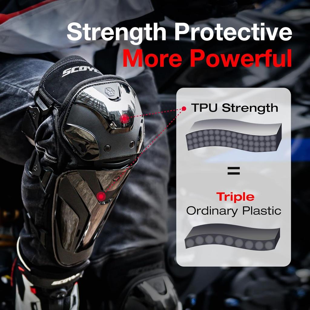 Scoyco Motorcycle Knee And Shin Guards – Adjustable Protective Knee Pads For Motocross, Road Cycling – TPU Armor With Breathable Mesh Protective